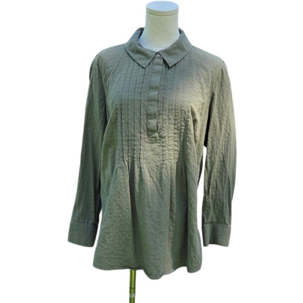 CJ Banks Green Pintuck Pleated Button Front Blouse Top Plus Size X